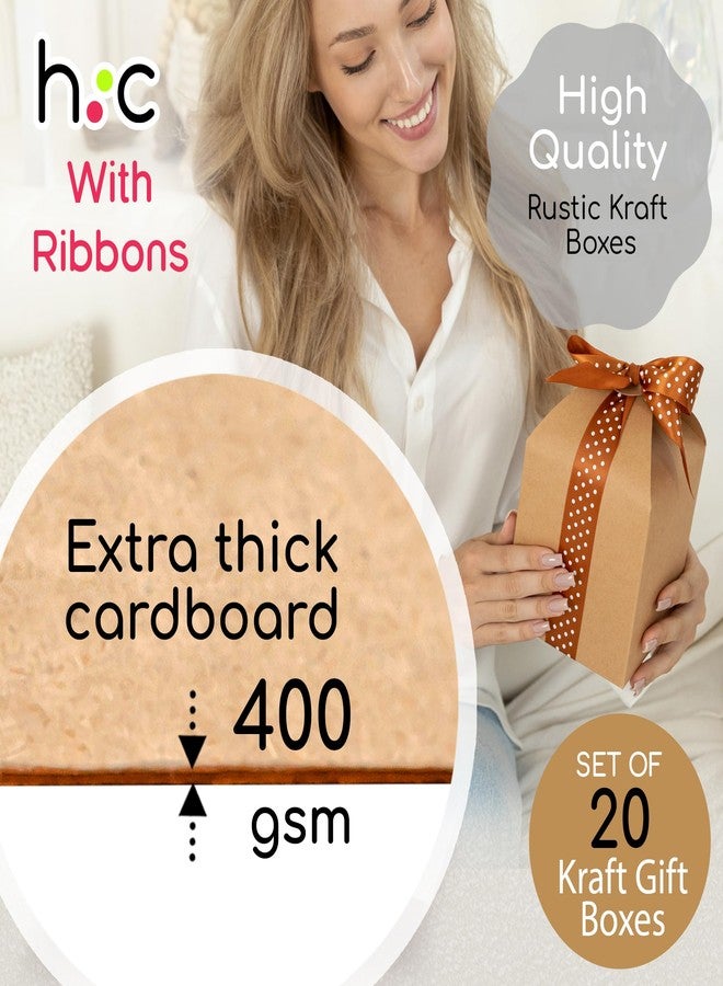 Hayley Cherie Brown Kraft Cookie Boxes with Lids & Ribbons (20 Pack) 6x5x5 Tall Square Gift Boxes for Mugs, Small Presents, Candles, Baked Goods, Candy, Fudge, Christmas, Decorative Food Packaging, Bulk, Empty - Image 2